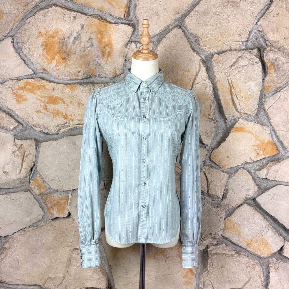 Ralph Lauren Blue Label Western Puff Sleeve Blouse Mineral Springs Stripe | 8